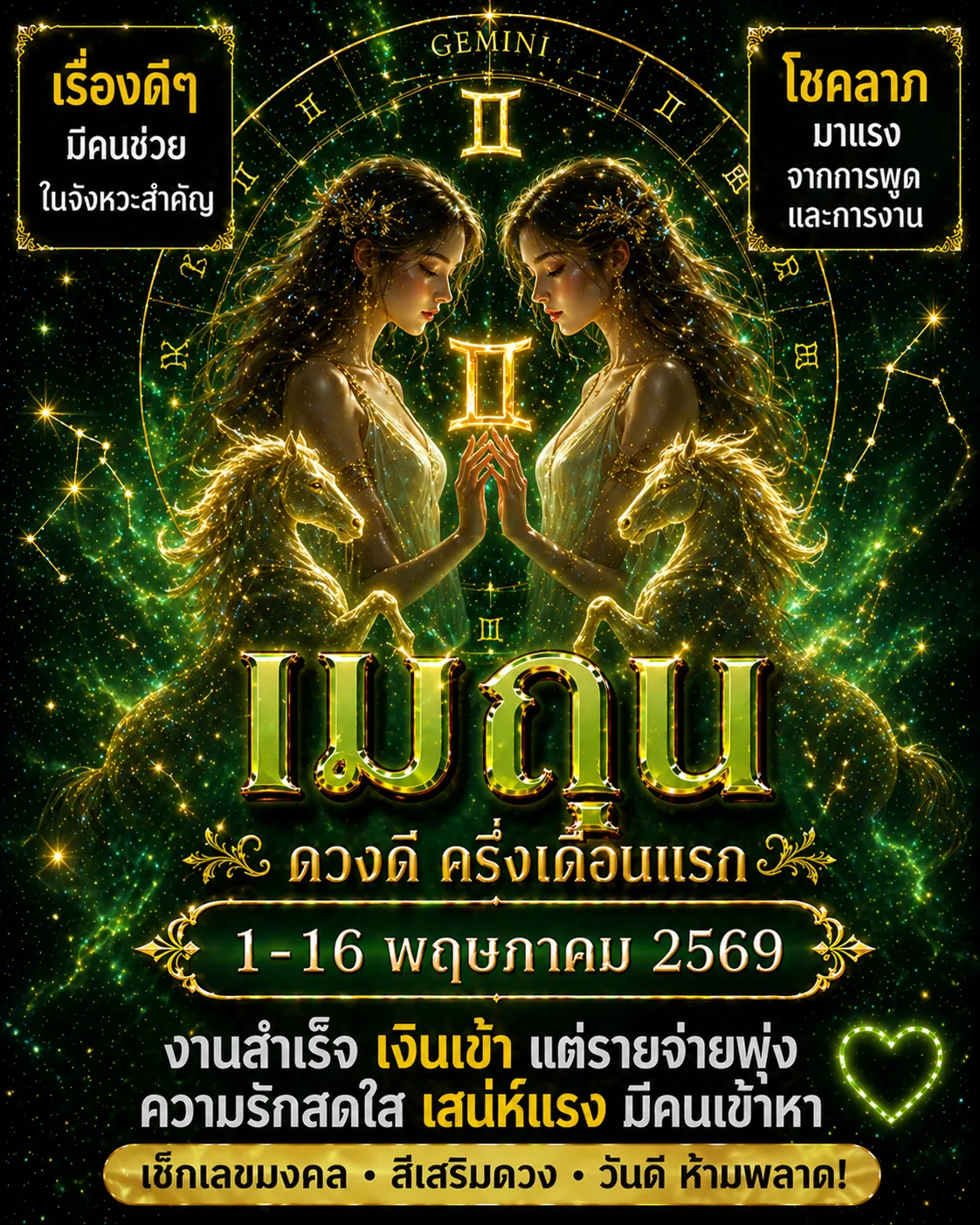 ดูดวงราศีเมถุน 1-16 พฤษภาคม 2569 งานสำเร็จ โชคลาภมาแรง