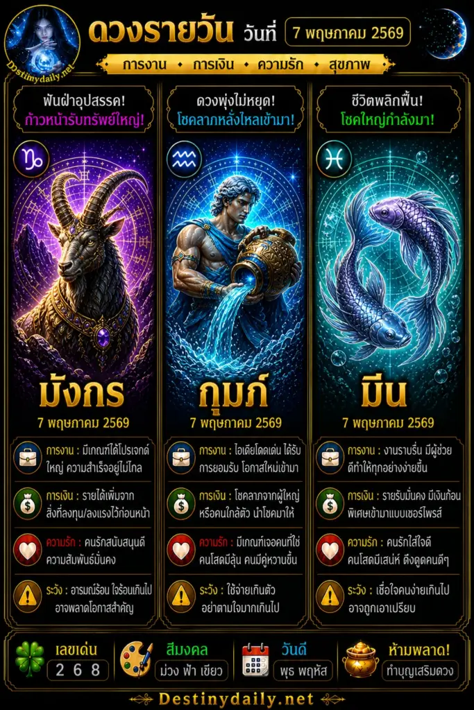 ดวงรายวัน มังกร กุมภ์ มีน 7 พฤษภาคม 2569