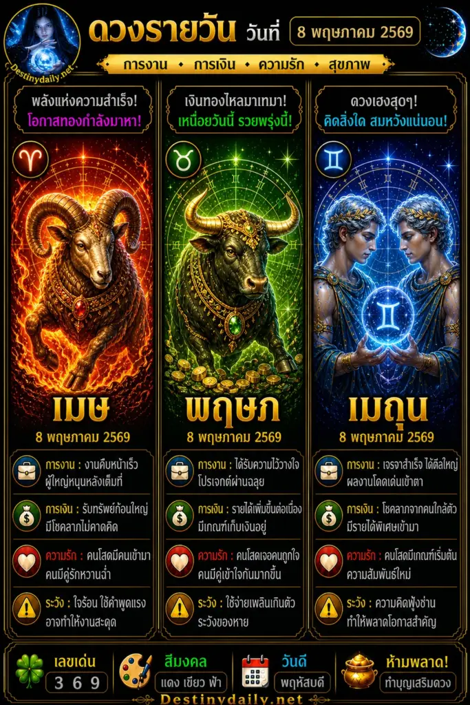 ดวงรายวัน เมษ พฤษภ เมถุน