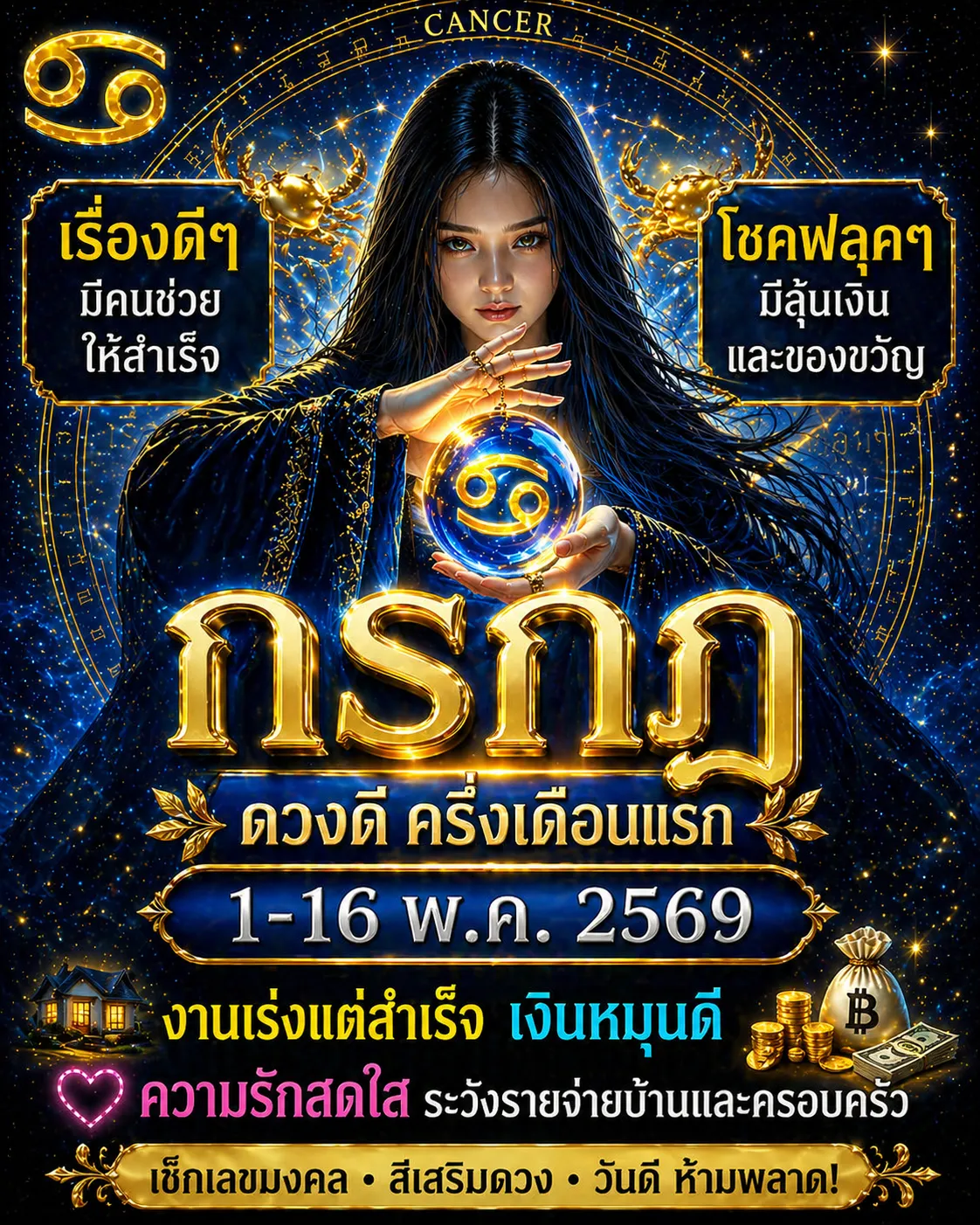 ดูดวงราศีกรกฏ 1-16 พฤษภาคม 2569 งานสำเร็จ มีโชคฟลุคๆ