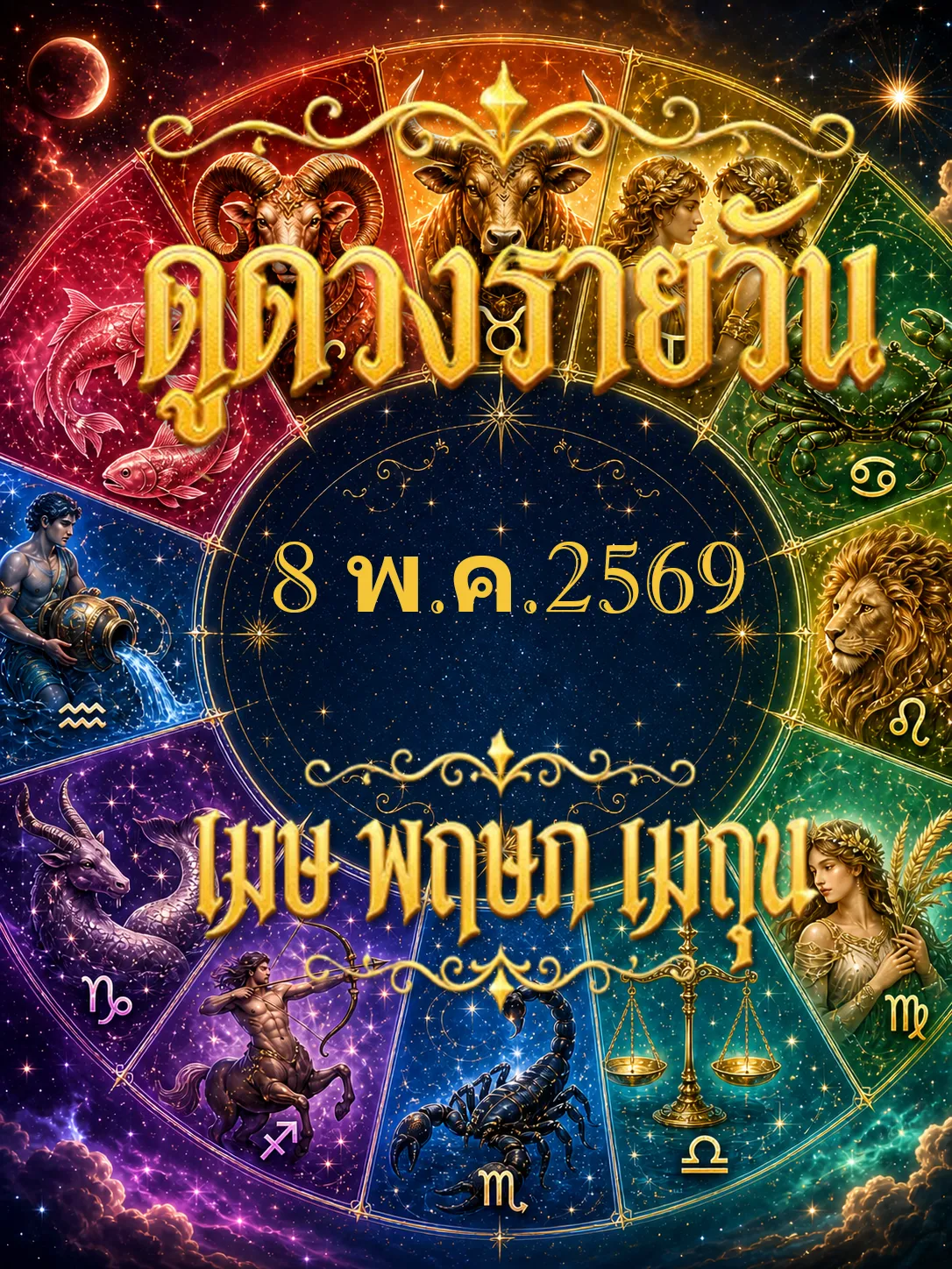 ดูดวงรายวัน 8 พฤษภาคม 2569 เมษ พฤษภ เมถุน งานเงินเริ่มมีบทสรุป