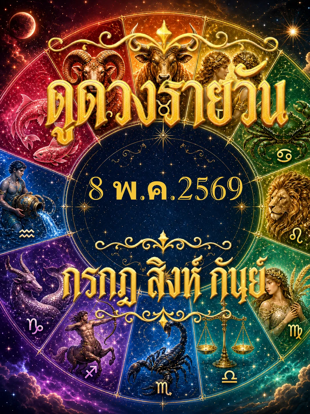 ดูดวงรายวัน 8 พฤษภาคม 2569 กรกฎ สิงห์ กันย์ งานเงินเปิดทาง ผู้ใหญ่เมตตา