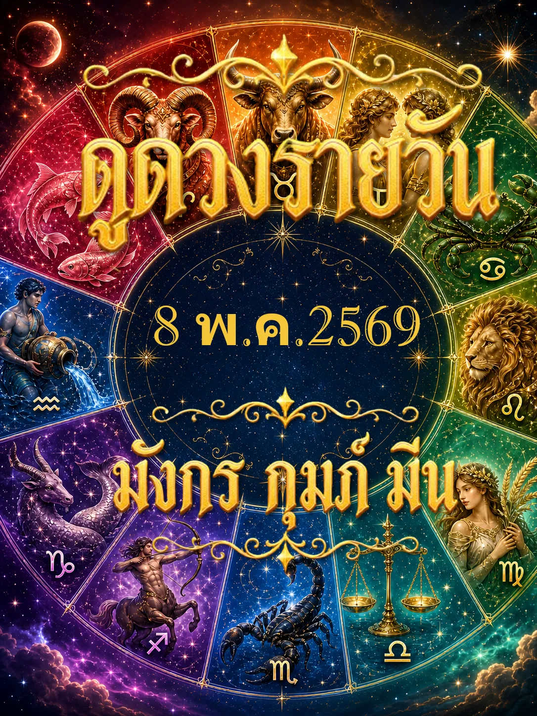 ดูดวงรายวัน 8 พฤษภาคม 2569 มังกร กุมภ์ มีน งานเงินมีบทสรุป คนช่วยหนุน