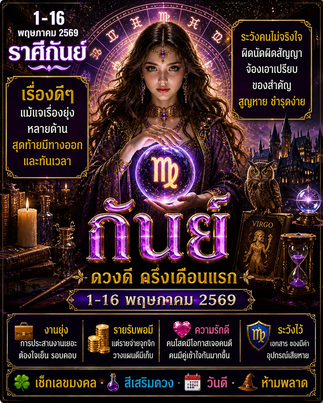 ดูดวงราศีกันย์ 1-16 พฤษภาคม 2569 ปัญหามาแต่แก้ได้ เงินเข้าทันเวลา