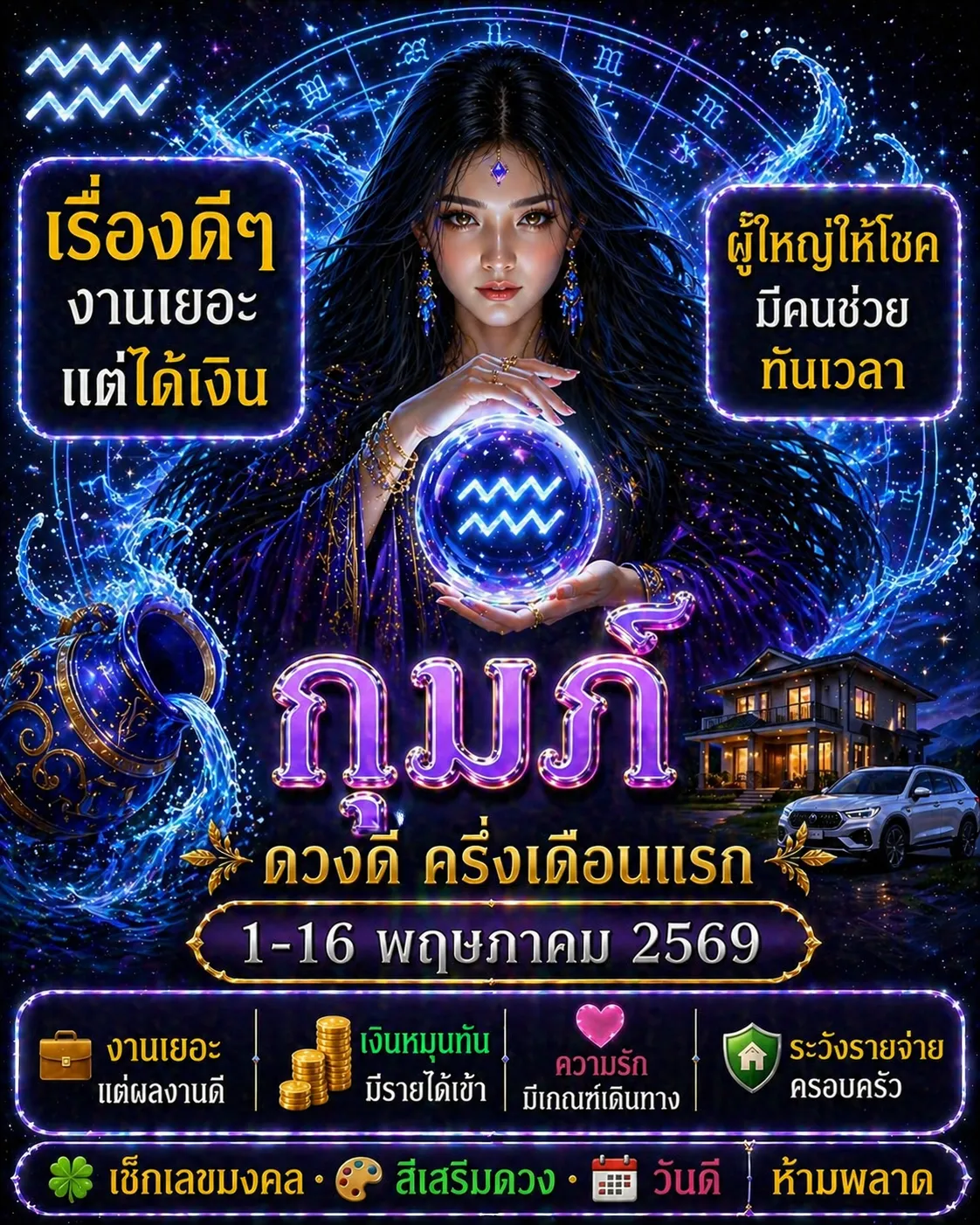 ดูดวงราศีกุมภ์ 1-16 พฤษภาคม 2569 งานเยอะเงินเข้า มีคนช่วยทันเวลา