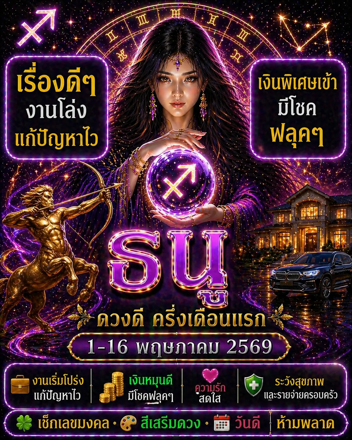 ดูดวงราศีธนู 1-16 พฤษภาคม 2569 งานโล่งขึ้น เงินมีโชคฟลุคๆ