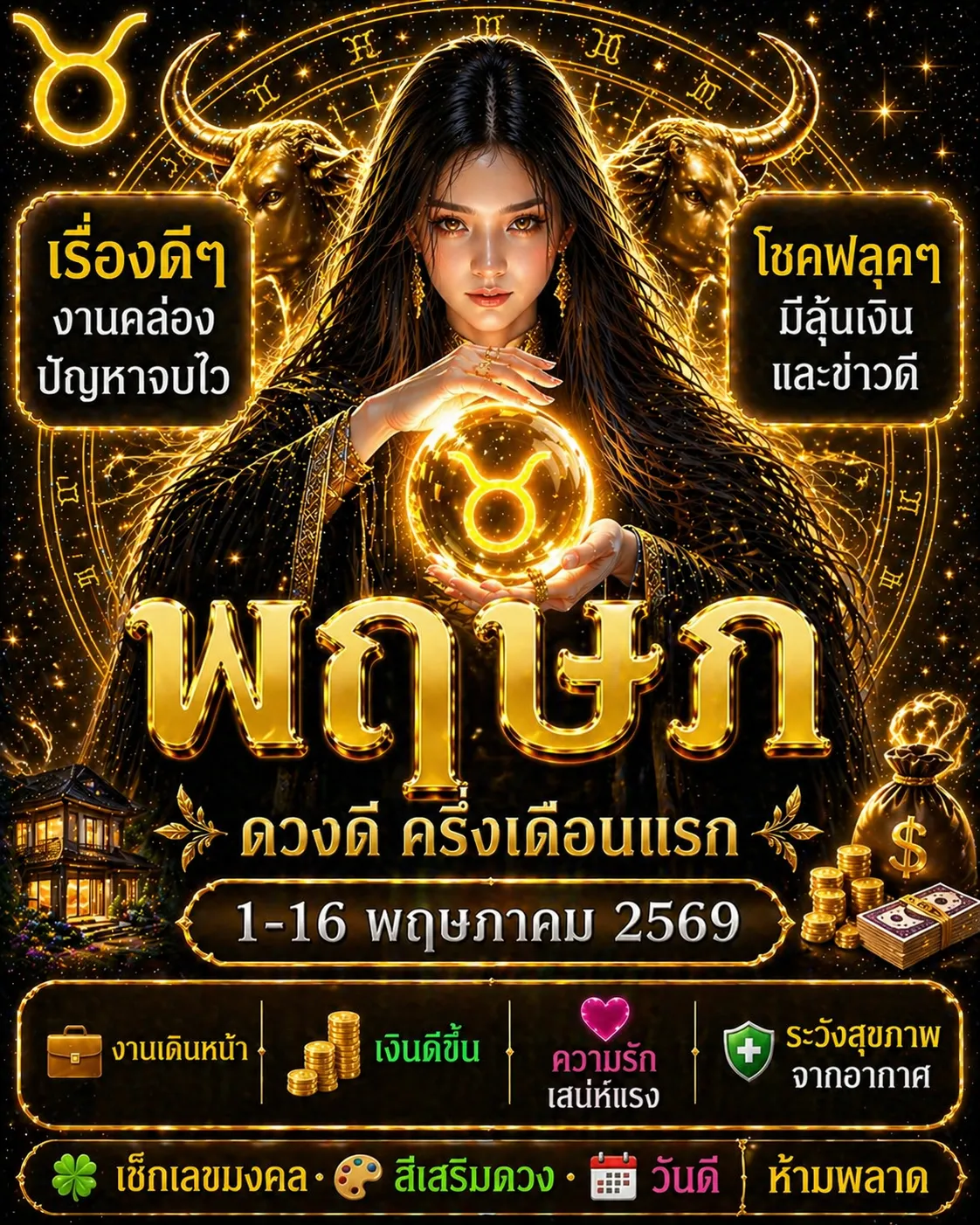 ดูดวงราศีพฤษภ 1-16 พฤษภาคม 2569 งานคล่อง เงินดีขึ้น มีโชคฟลุคๆ เสน่ห์แรง