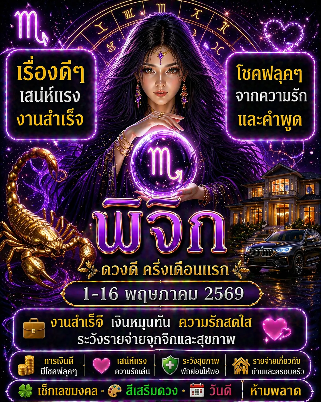 ดูดวงราศีพิจิก 1-16 พฤษภาคม 2569 เสน่ห์แรง งานสำเร็จ มีโชคฟลุคๆ