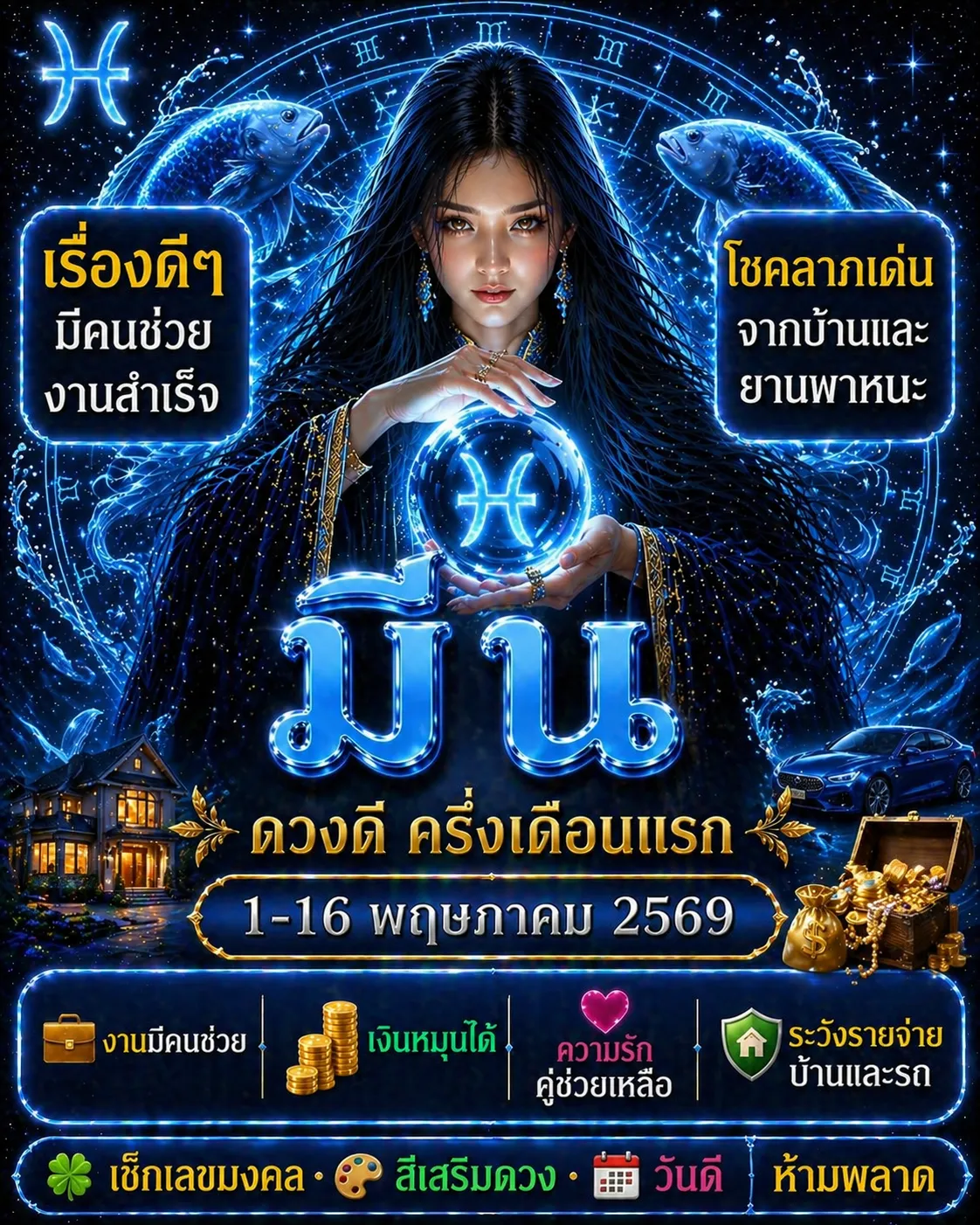 ดูดวงราศีมีน 1-16 พฤษภาคม 2569 งานสำเร็จ มีคนช่วย มีโชคจากบ้านและรถ